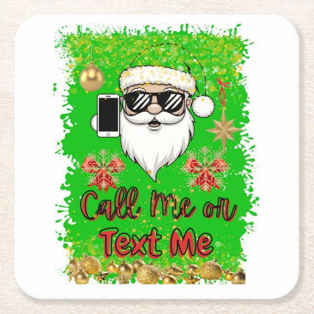 Paper Untersetzer Square Funny Santa Call Me Text  (Vorderseite)