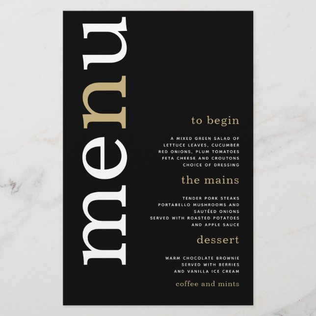 PAPER White Gold Typografy Black Wedding Menu Flyer (Vorne)