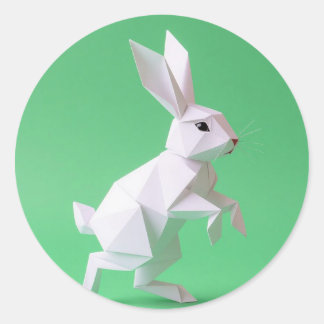 Paper work of rabbit in green world runder aufkleber