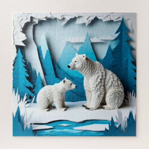 Papercraft-Szene mit Eisbären in blauer arktischer Puzzle