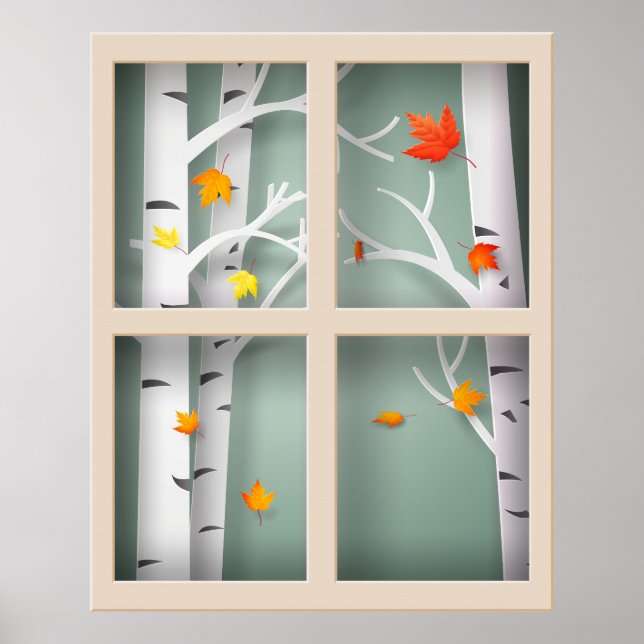 Papercut Aspen Trees im Herbstfenster Poster (Vorne)
