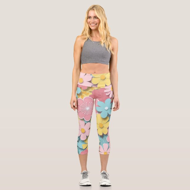 Papercut-Blume Capri Leggings (Vorderseite)