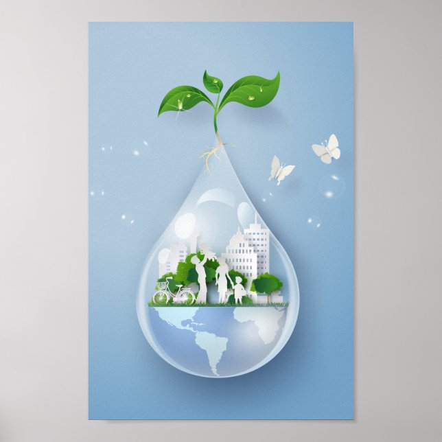 Papercut City Water Drop Earth Day Conservation Poster (Vorne)