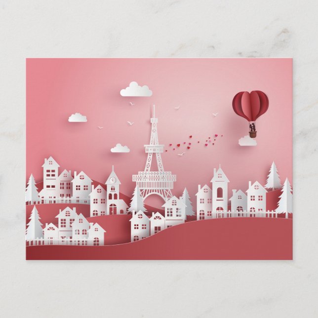 Papercut Couple Hot Air Ballon Paris Postkarte (Vorderseite)