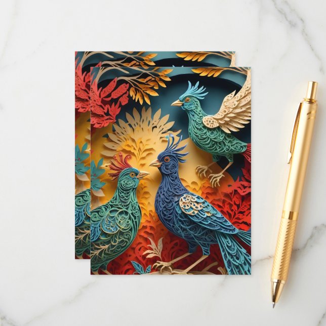Papercut Fantasy Birds Begleitkarte (Vorderseite/Rückseite Beispiel)