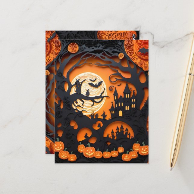 Papercut Halloween Scene Postkarte (Vorderseite/Rückseite Beispiel)