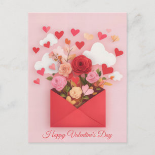 Papercut Herz und Blume Valentins Gruß Postkarte