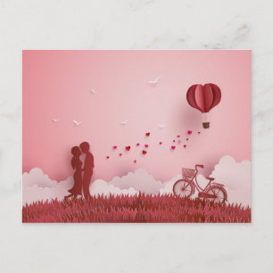 Papercut-Pärchen roter Heißluftballon Postkarte