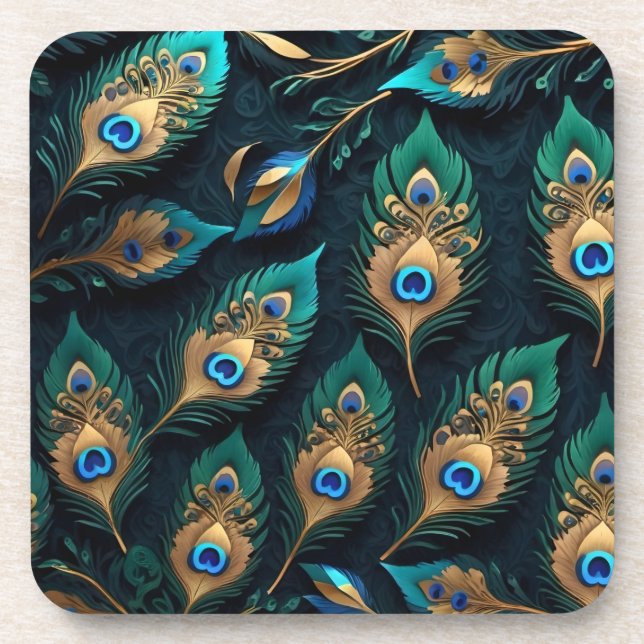 Papercut Peacock Feathers Pattern Getränkeuntersetzer (Vorderseite)