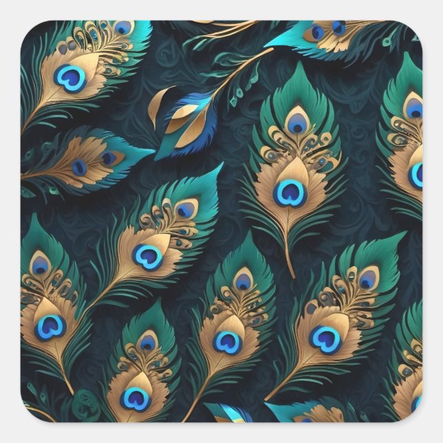 Papercut Peacock Feathers Pattern Quadratischer Aufkleber (Vorderseite)
