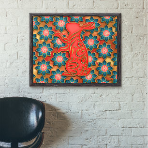 Papercut Rabbit Blue Red Gold Chinesisches Neujahr Poster