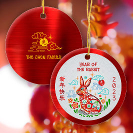 Papercut Rabbit Chinesisch Neujahr 2023 Roter Film Keramik Ornament