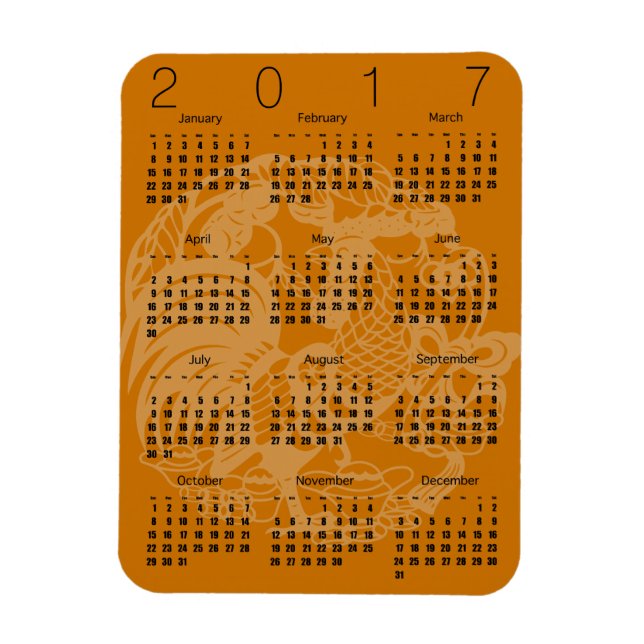 Papercut Rooster Calendar 2017 Farbe auswählen Magnet (Vertikal)