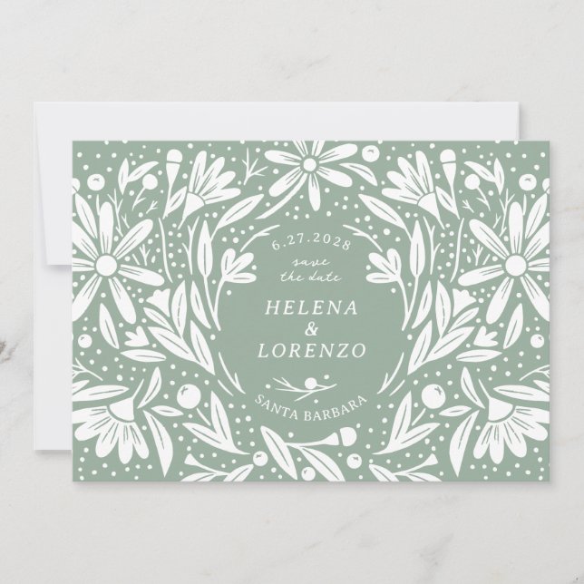 Papercut Rustikale Blume Grün Save The Date (Vorderseite)