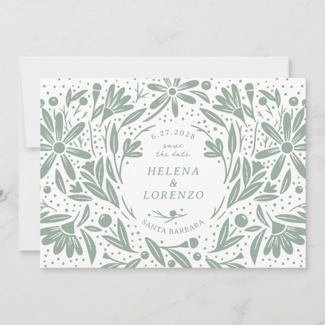 Papercut Rustikale Blume Grün Save The Date (Vorderseite)