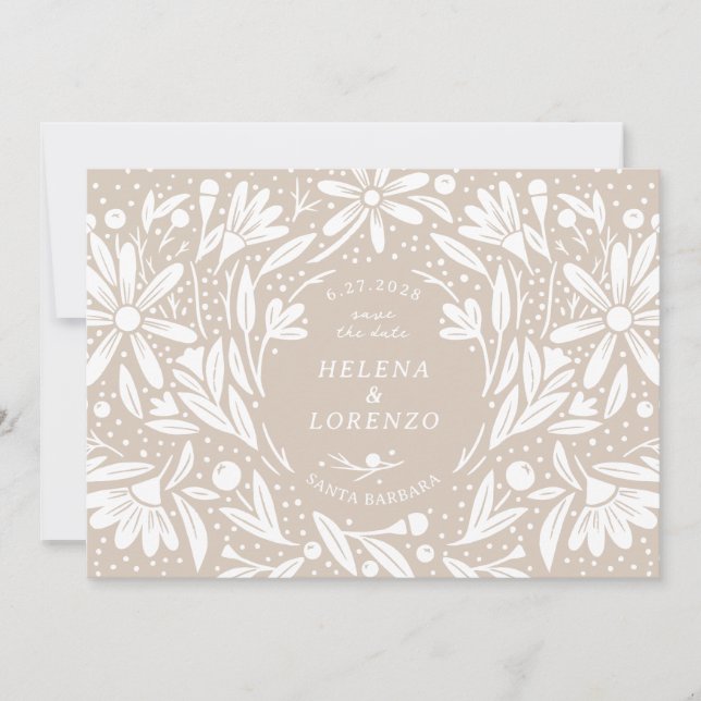 Papercut Rustikale Blume Sandy Beige Save The Date (Vorderseite)