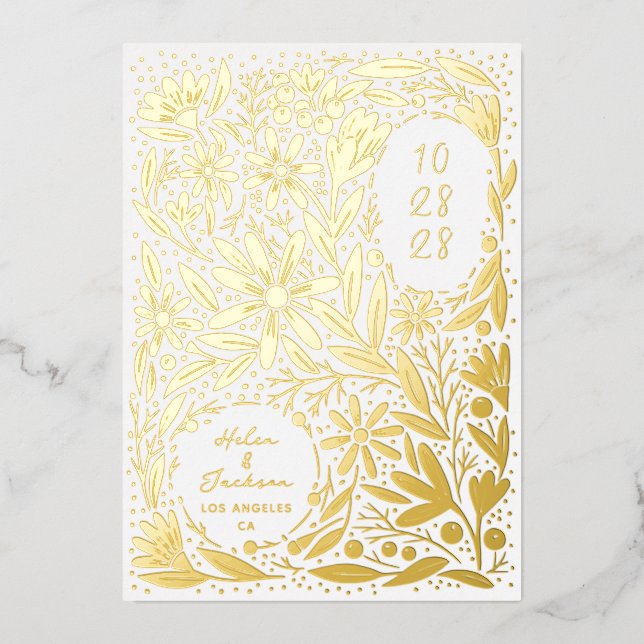 Papercut Rustikale Blume Save the Date Folieneinladung (Vorderseite)