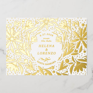Papercut Rustikale Blume Save the Date Gold Folieneinladung