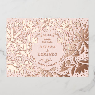 Papercut Rustikale Blume Save the Date Rose Gold Folieneinladung