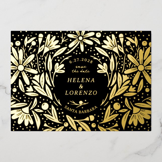 Papercut Rustikale Blume Schwarzes Save the Date G Folieneinladung (Vorderseite)