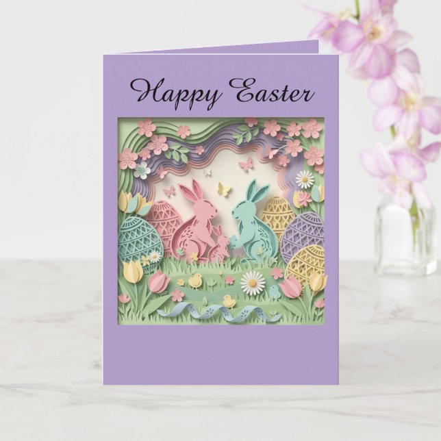 Papercut Style Easter Bunny Greeting Card Karte (Orchidee)