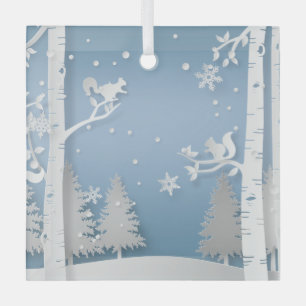 Papercut Winterwald und Eichhörnchen Ornament Aus Glas