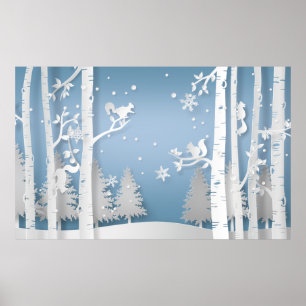 Papercut Winterwald und Eichhörnchen Poster