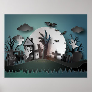 Papercut Zombie Graveyard & Ghosts Poster