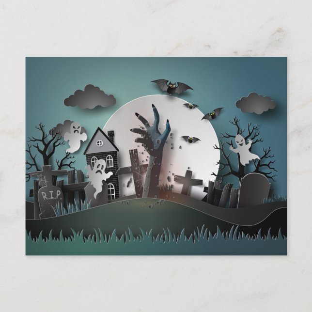 Papercut Zombie Graveyard & Ghosts Postkarte (Vorderseite)