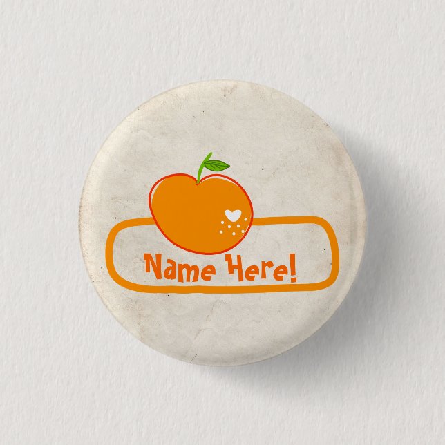 PaperFruit orange NamensAbzeichen Button (Vorderseite)