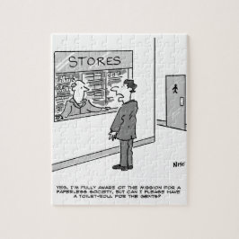 Paperless Society. Mann Frage Geschäfte für Toilet Puzzle