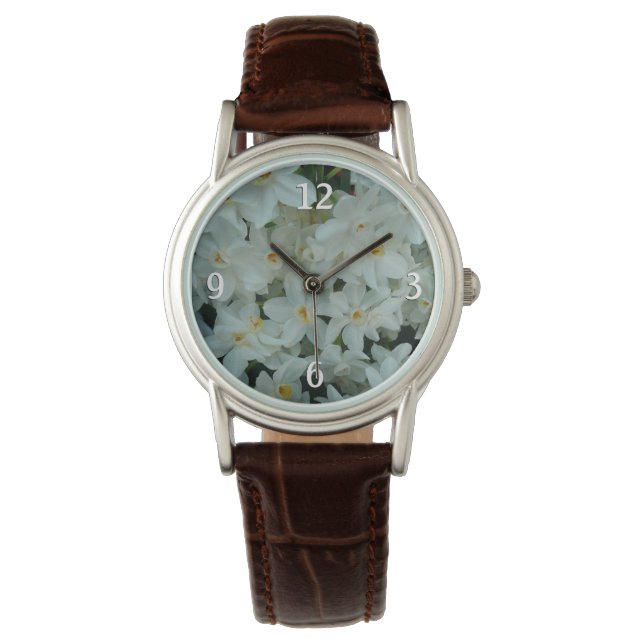 Paperwhite Narcissus Delikate Weiße Blume Armbanduhr (Vorderseite)