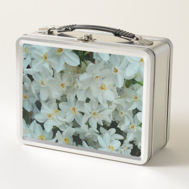 Paperwhite Narcissus Delikate Weiße Blume Metall Brotdose (Vorderseite)