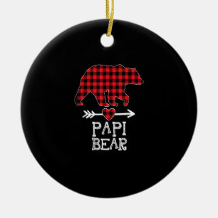 Papi Bear Christmas Pajama Rotes Kariertes Buffalo Keramik Ornament