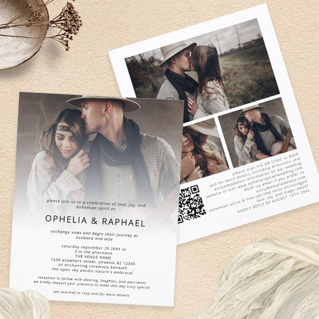 PAPIER 4 Fotos Overlay QR Code Bohemische Hochzeit (Front and back view)