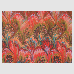 PAPIER, ABSTRAKTES, ROTES BLUE PEACOCK PATTER SEIDENPAPIER