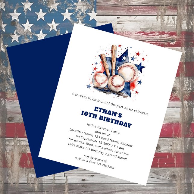 PAPIER Ball Bats Stars Baseball Geburtstag Rotes B (Front and back view)