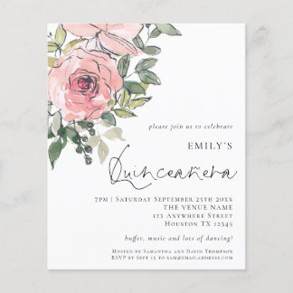 PAPIER Blush Pink Florals Quinceañera Einladung