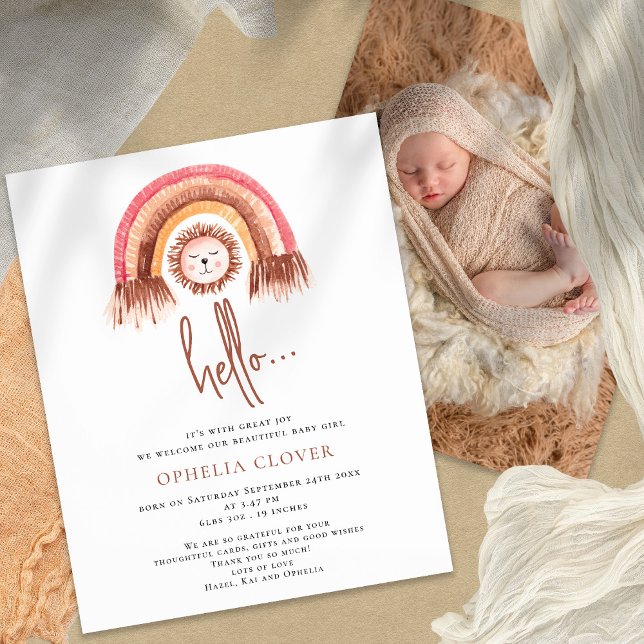 PAPIER | Boho Niedlich Lion Rainbow Birth Ankündig (Von Creator hochgeladen)