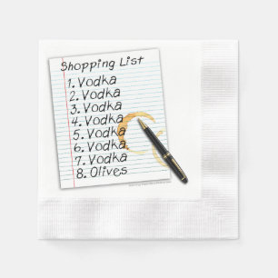 PAPIER COCKTAIL NAPKINS, VODKA-EINKAUFSLISTE SERVIETTE