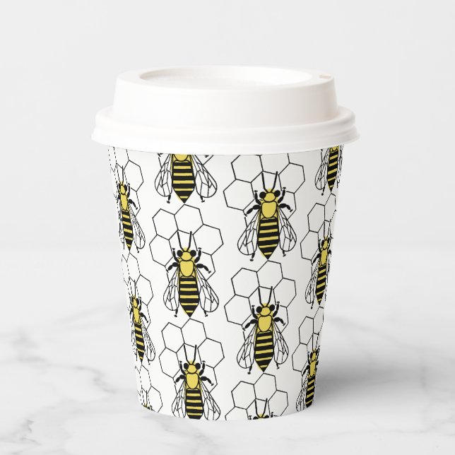Papier-Cup - Gelbe und Schwarze Bienen Pappbecher (Vorderseite)