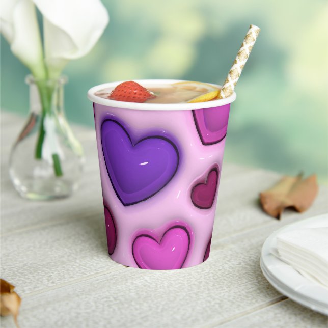 Papier-Cup mit 3D-glänzenden Herzen Pappbecher (In Situ)