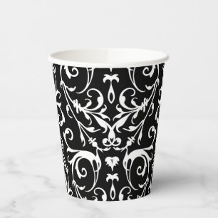 Papier-Cup mit schwarz-weißem Damast Pappbecher