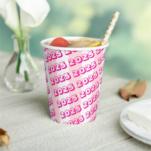 Papier-Cup Rosa und Weiß Streifen 2025 Pappbecher
