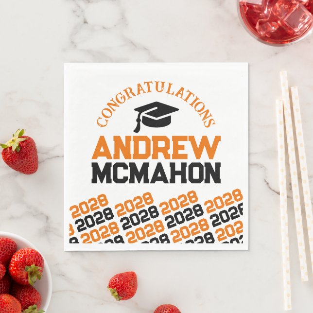 Papier der Orange & Black Personalisiert Graduatio Serviette (Beispiel)