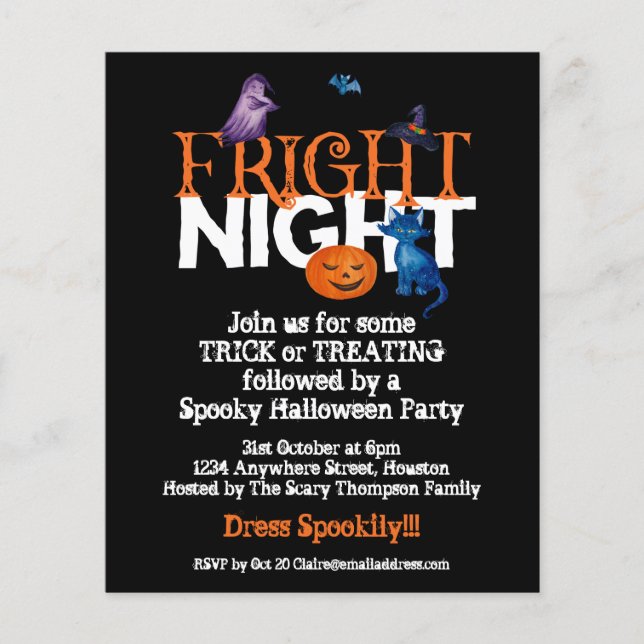 PAPIER | Fright Night Halloween-Party Black Invite (Vorne)
