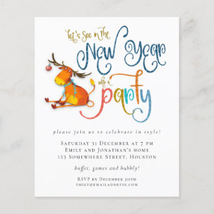 PAPIER   Glitzer Funny Deer New Year Party Einladu