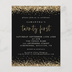 PAPIER   Gold Glitter 21. Schwarze Party-Einladung