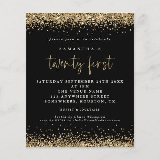 PAPIER | Gold Glitzer 21. Schwarze Party Einladung