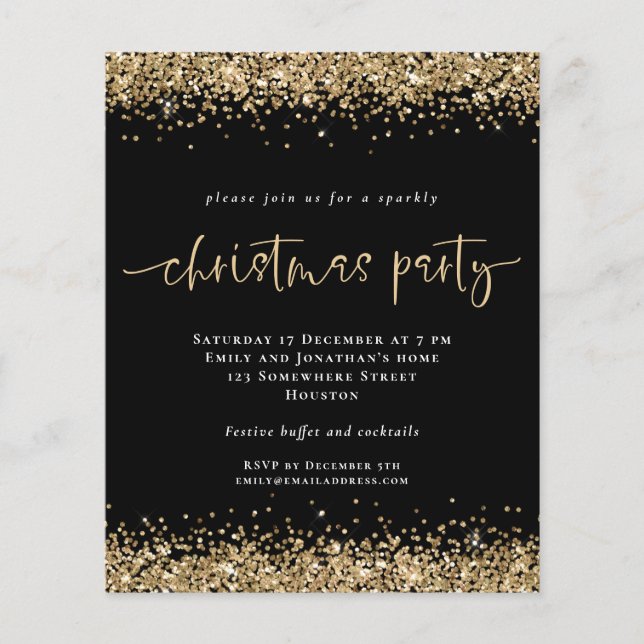 PAPIER | Gold Glitzer Black Christmas Party Einlad (Vorne)